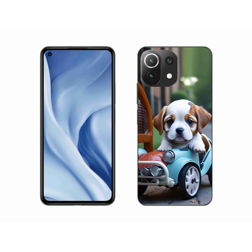 Gél borító mmCase a Xiaomi Mi 11 Lite /5G - kiskutya retro autóban