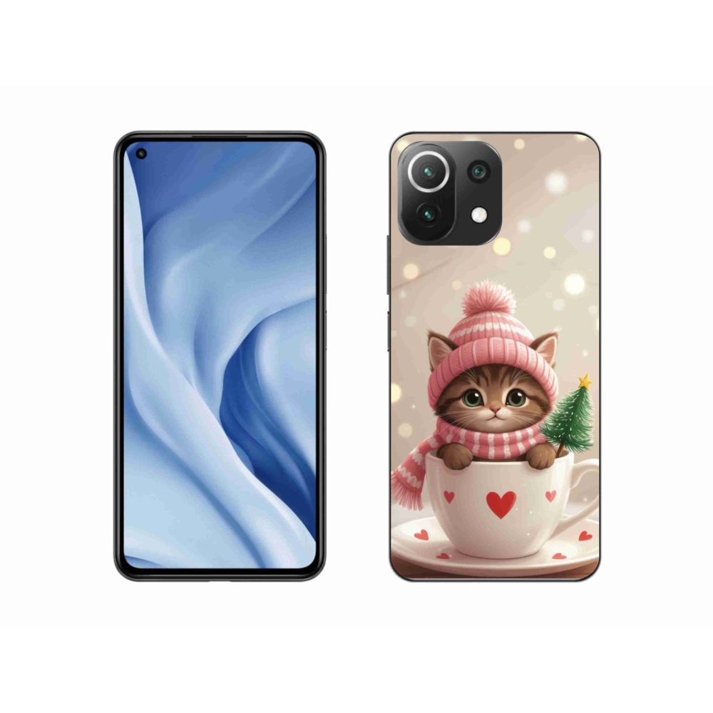 Gél borítás mmCase a Xiaomi Mi 11 Lite /5G számára - Karácsonyi cica egy csészében