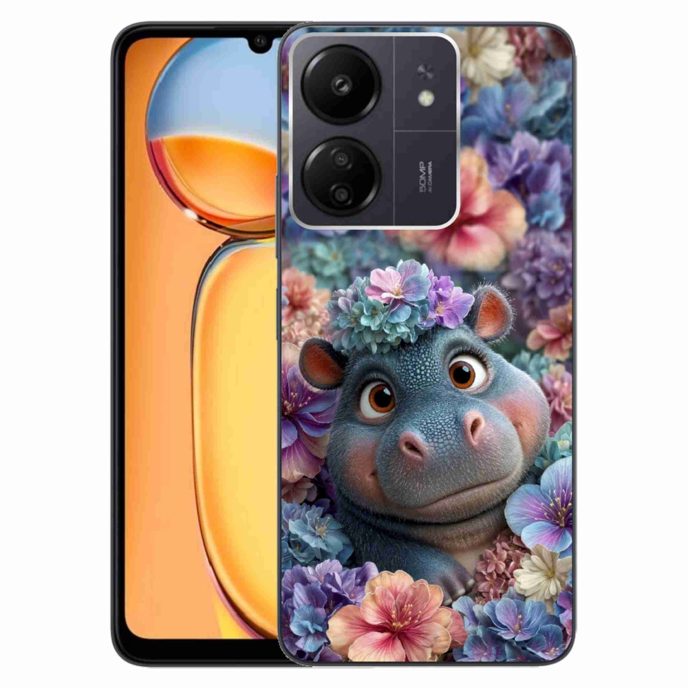 Gél borító mmCase a Xiaomi Poco C65/Redmi 13C számára - víziló virágokban