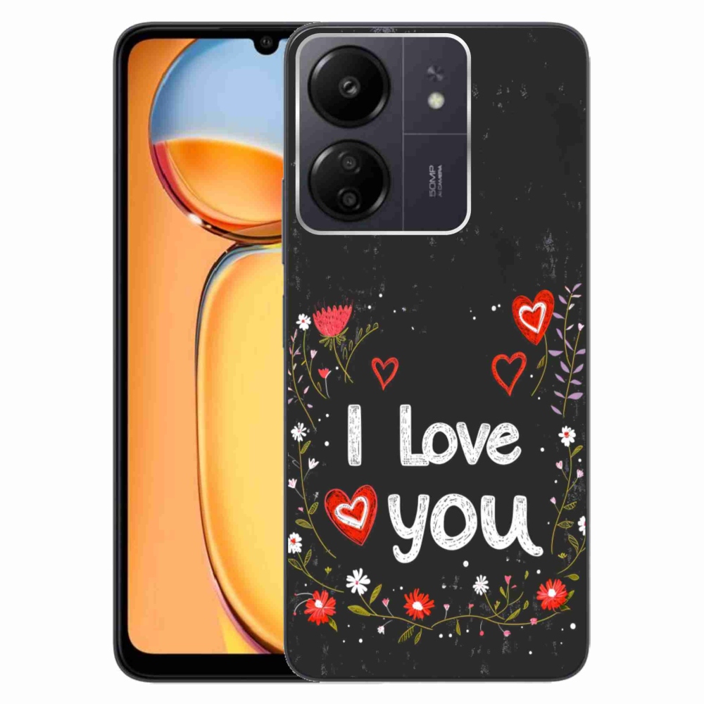 Gél borító mmCase a Xiaomi Poco C65/Redmi 13C - I love you fekete háttérrel