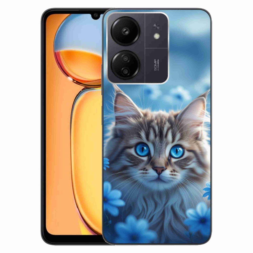 Gél borítás mmCase a Xiaomi Poco C65/Redmi 13C-hez - kék virágos cica