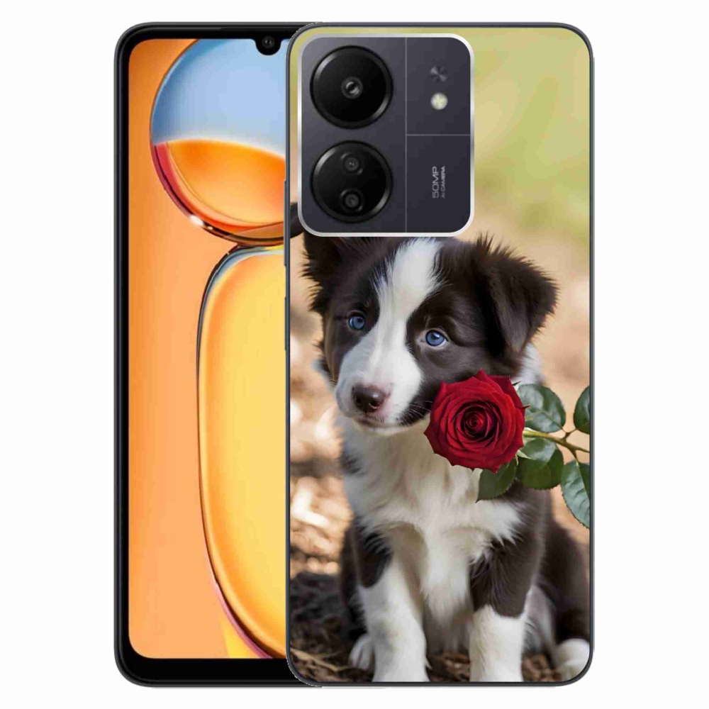 Gél borítás mmCase a Xiaomi Poco C65/Redmi 13C-hez - aranyos border collie rózsával