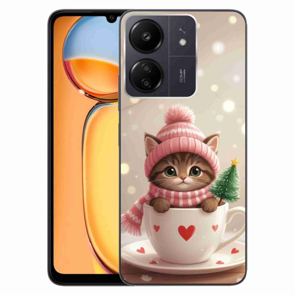 Gél borítás mmCase a Xiaomi Poco C65/Redmi 13C-hez - Karácsonyi cica a csészében