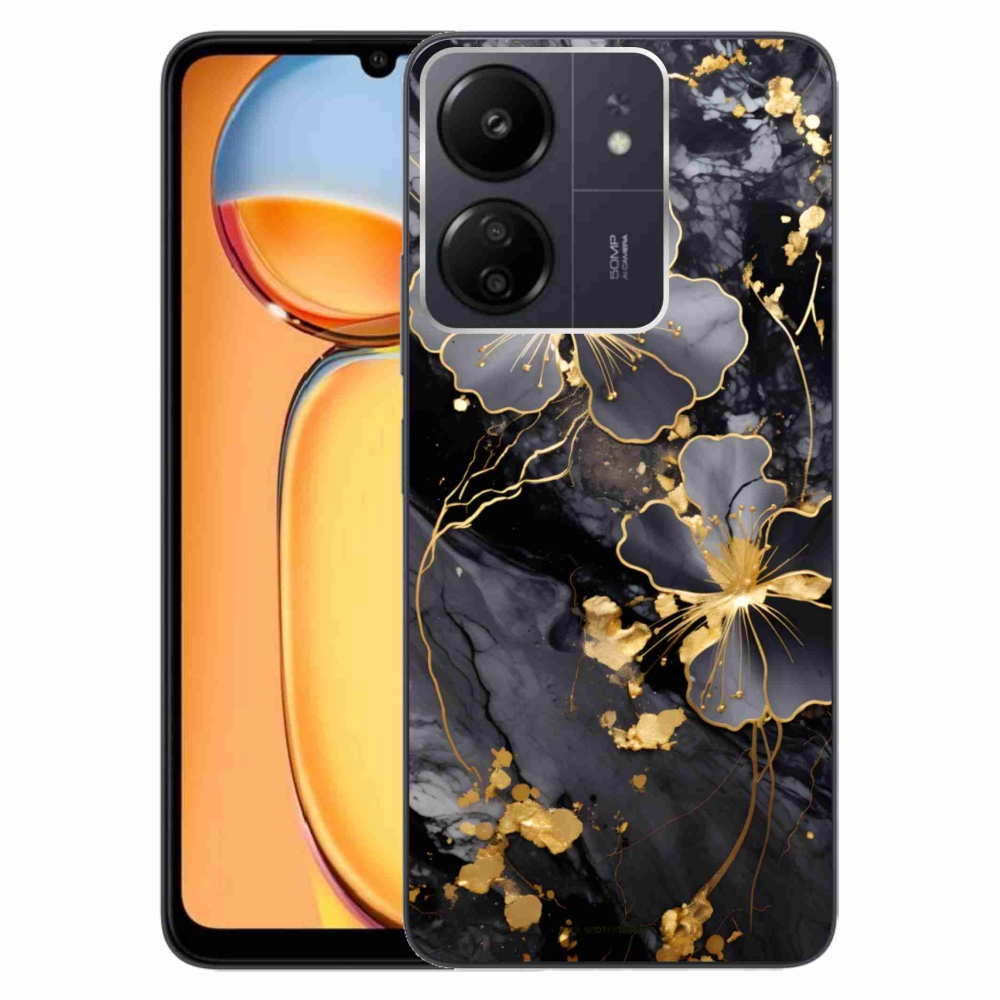 Gél borítás mmCase a Xiaomi Poco C65/Redmi 13C számára - arany virágok