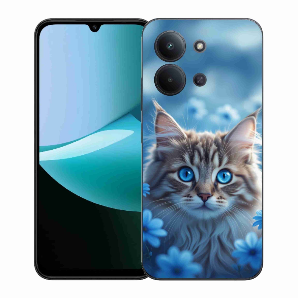 Gél borítás mmCase a Xiaomi Poco C85 (171mm)/Redmi 15C (171mm) - cica kék virágokkal