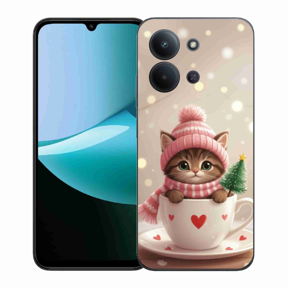 Gél borítás mmCase a Xiaomi Poco C85 (171mm)/Redmi 15C (171mm) - Karácsonyi cica a csészében