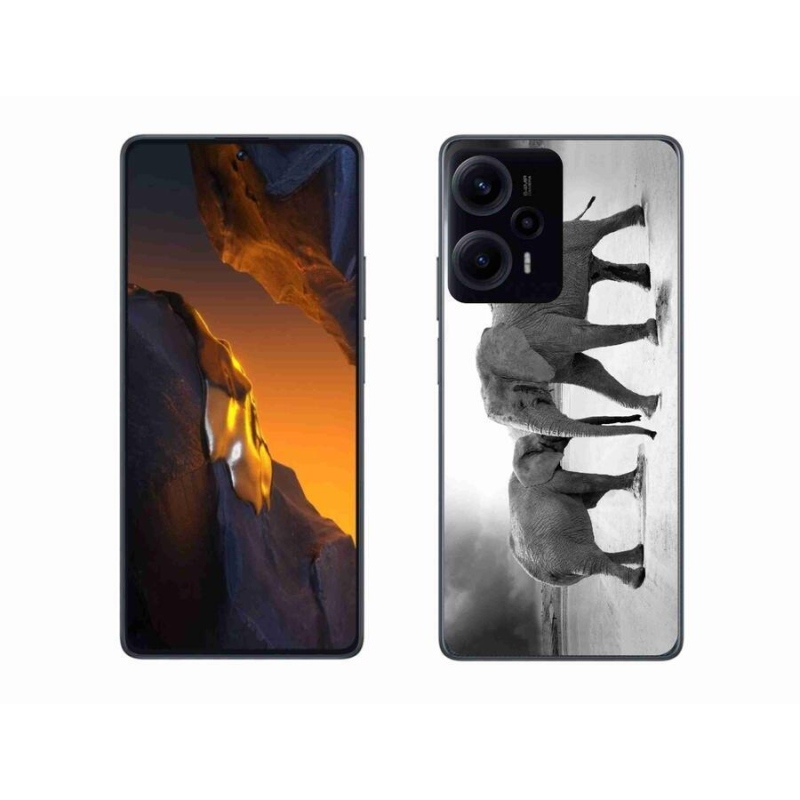 Gél borítás mmCase a Xiaomi Poco F5 készülékhez - fekete és fehér elefántok