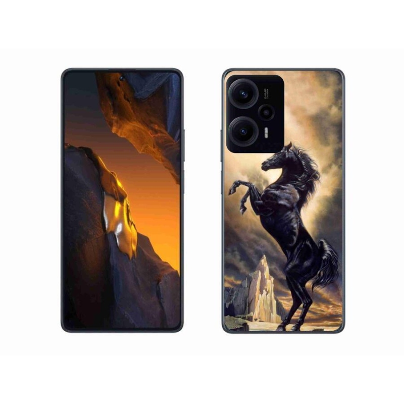 Gél borítás mmCase a Xiaomi Poco F5-hez - fekete rajzfilm ló