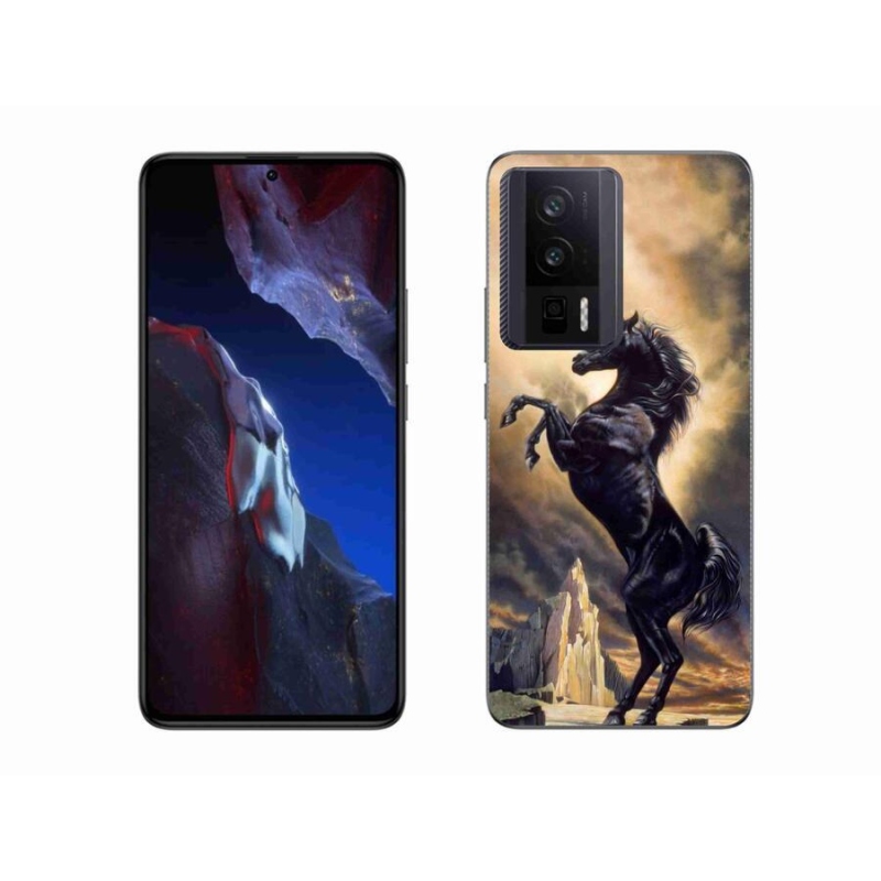 Gél borítás mmCase a Xiaomi Poco F5 Pro számára - fekete rajzfilm ló
