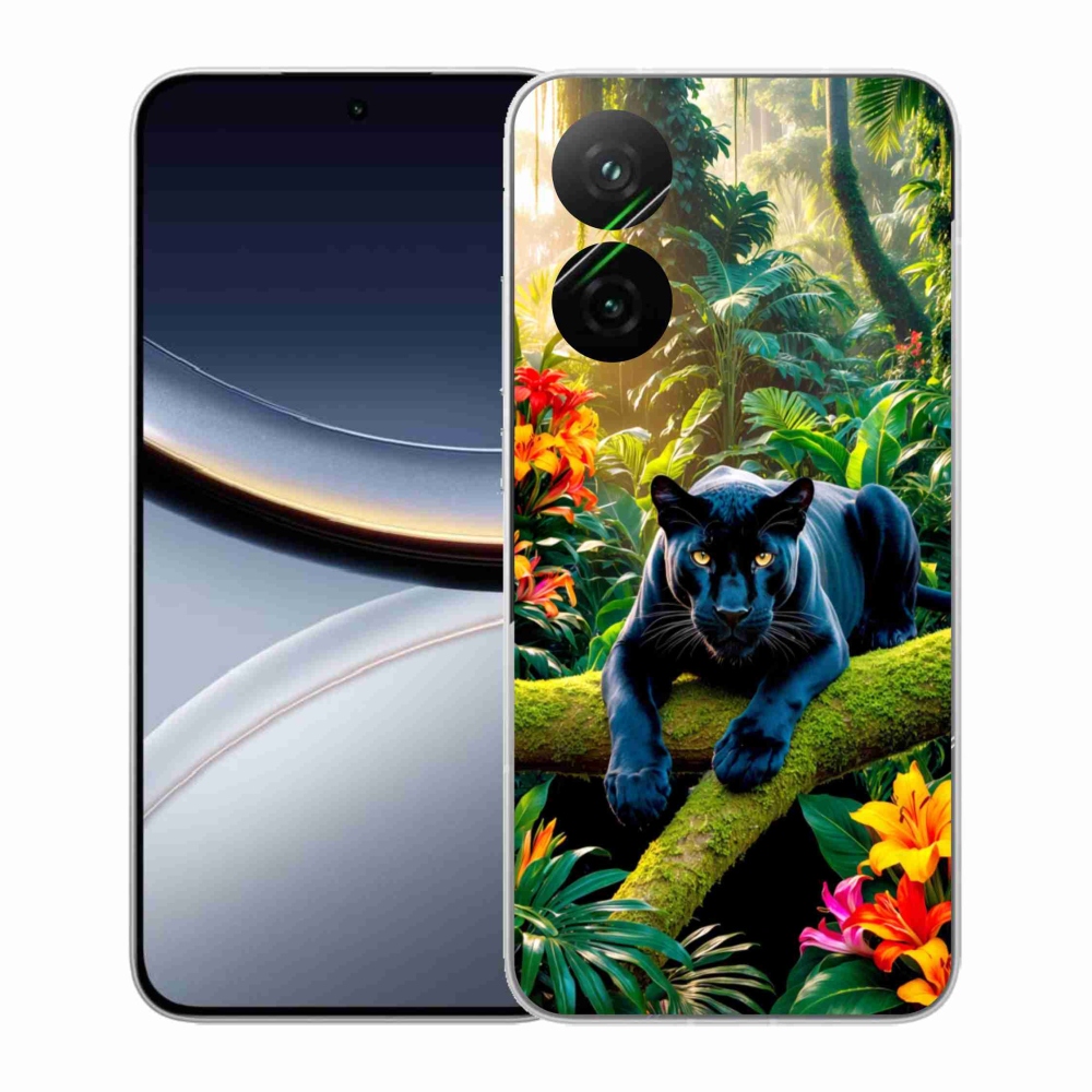 Gél borító mmCase a Xiaomi Poco F7 5G számára - fekete párduc a dzsungelben