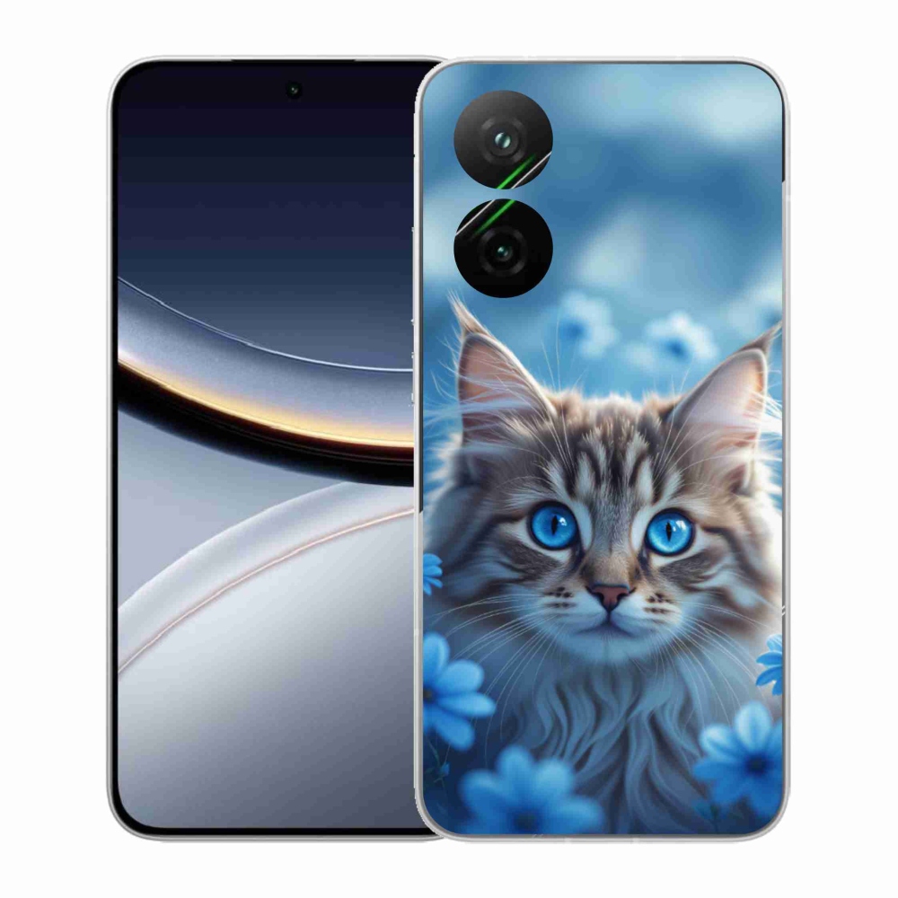 Gél borító mmCase a Xiaomi Poco F7 5G-hez - kék virágos cica