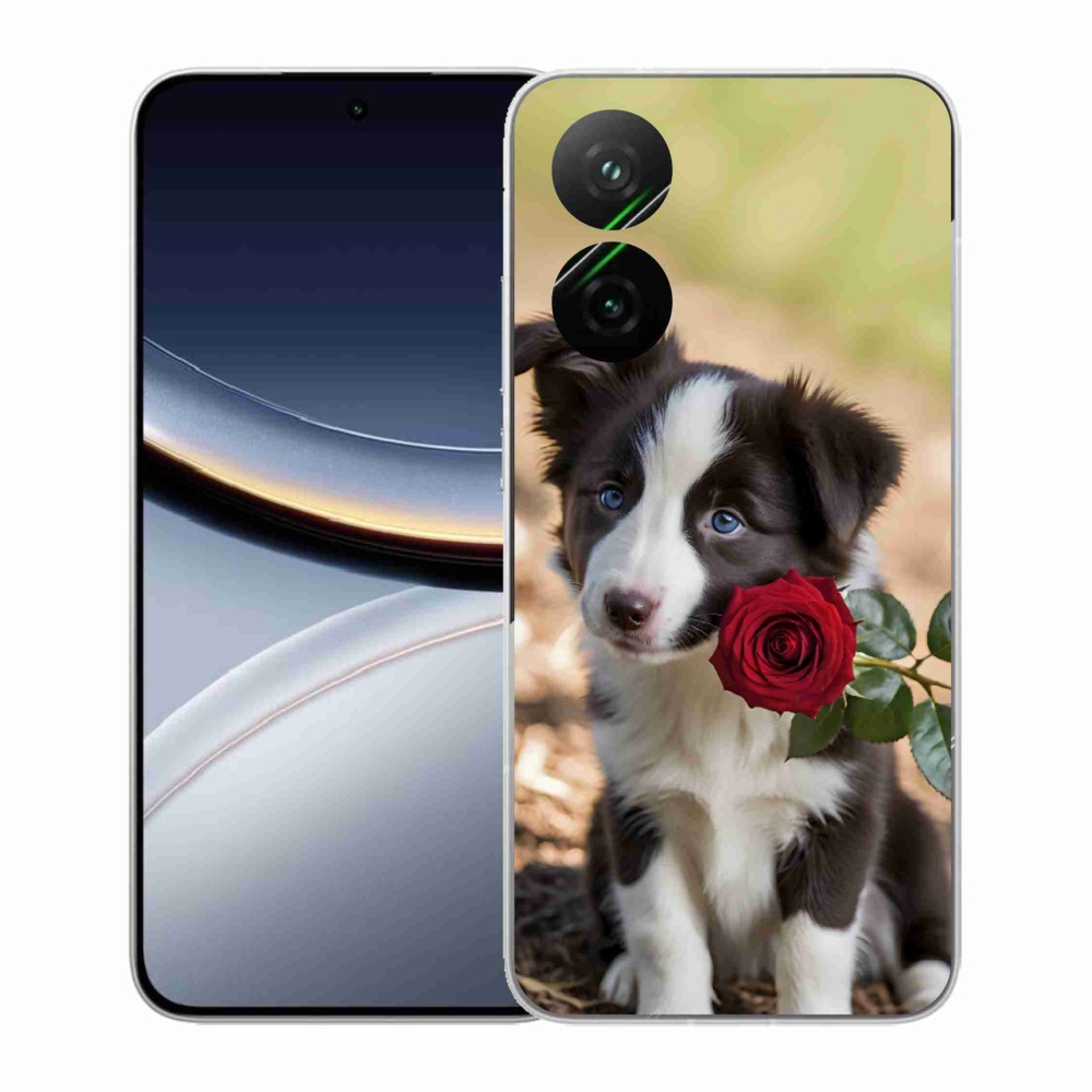 Gél borító mmCase a Xiaomi Poco F7 5G számára - aranyos border collie rózsával