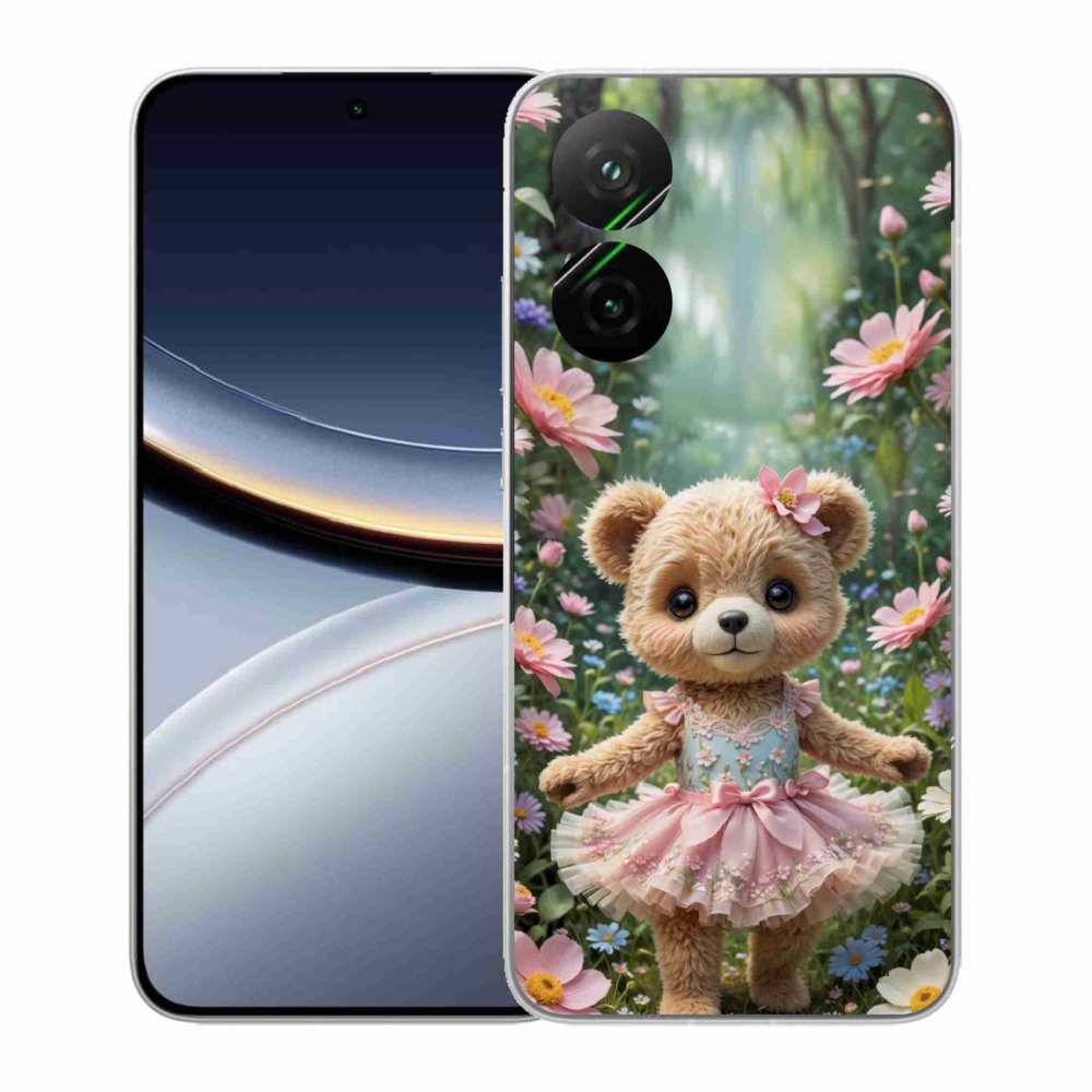 Gél borítás mmCase a Xiaomi Poco F7 5G számára - aranyos virágos mackó virágokkal