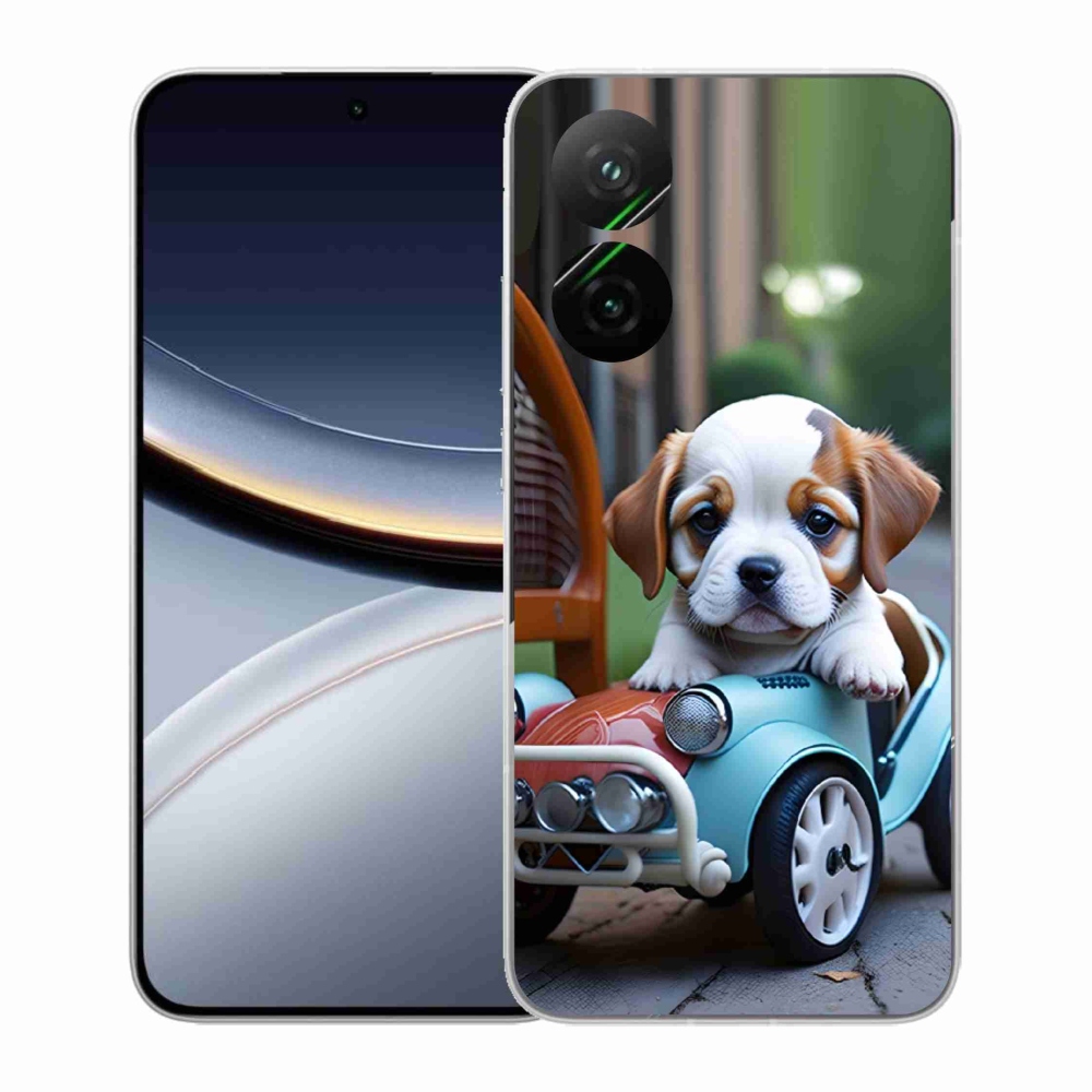 Gél borító mmCase a Xiaomi Poco F7 5G-hez - kiskutya a retro autóban