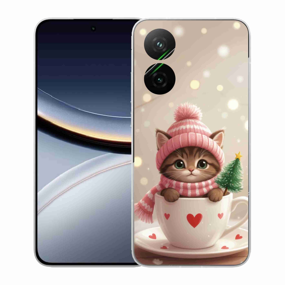 Gél borítás mmCase a Xiaomi Poco F7 5G számára - Karácsonyi cica a csészében