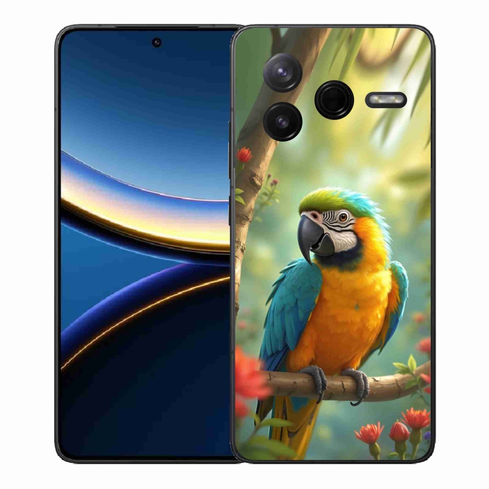 Gél borítás mmCase a Xiaomi Poco F7 Pro számára - papagáj ara kék és sárga