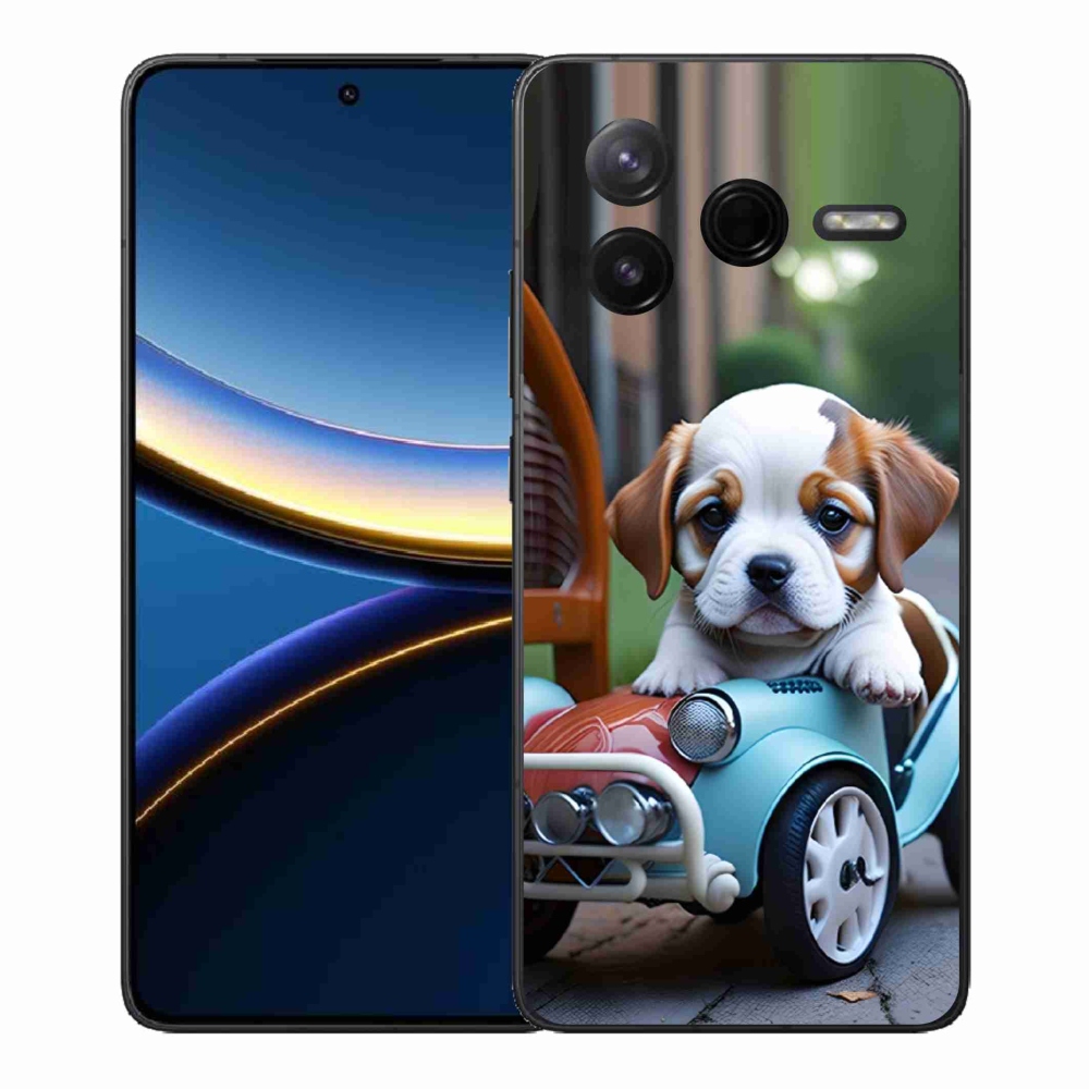 Gél borítás mmCase a Xiaomi Poco F7 Pro számára - kiskutya a retro autóban