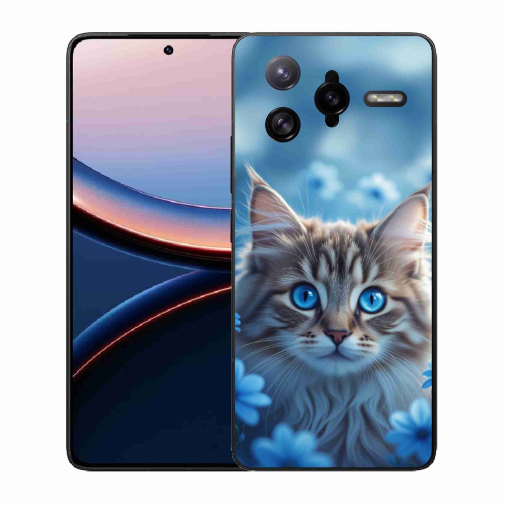 Gél borítás mmCase a Xiaomi Poco F7 Ultra számára - kék virágos cica