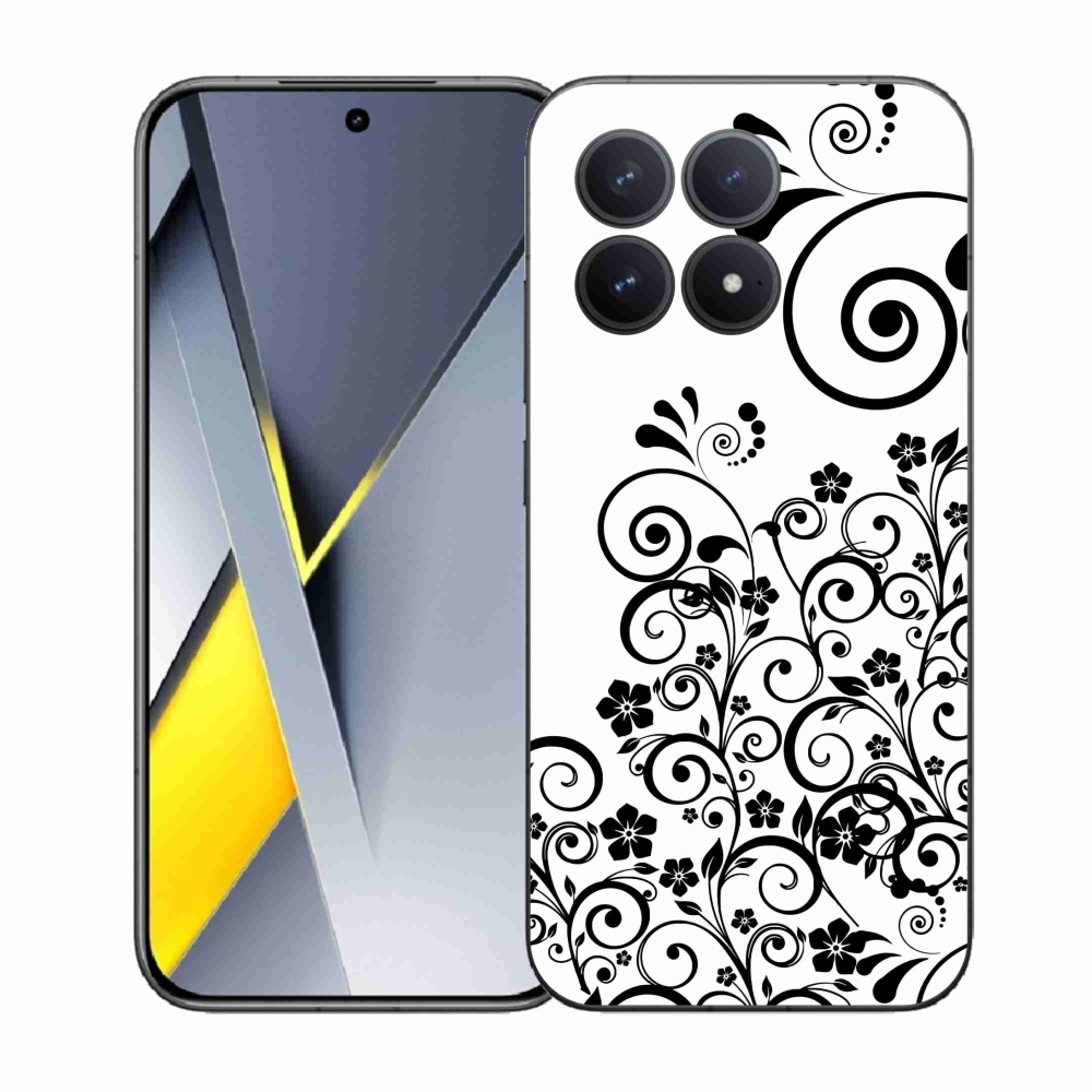 Gél borítás mmCase a Xiaomi Poco F8 Pro készülékhez - fekete és fehér virágminták