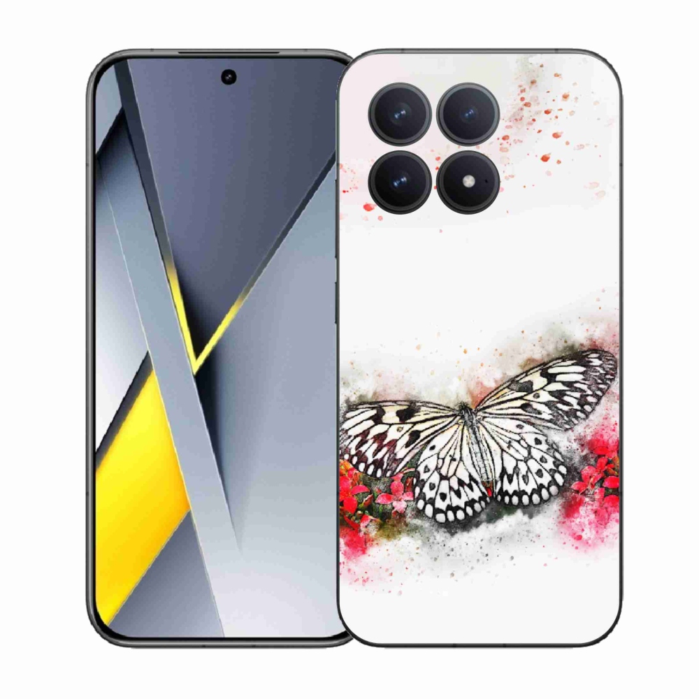 Gél borítás mmCase a Xiaomi Poco F8 Pro számára - fekete és fehér pillangó