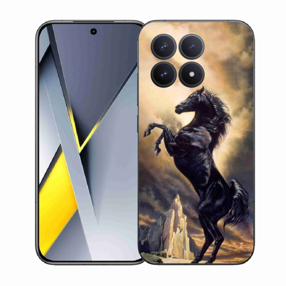 Gél borítás mmCase a Xiaomi Poco F8 Pro számára - fekete rajzfilm ló