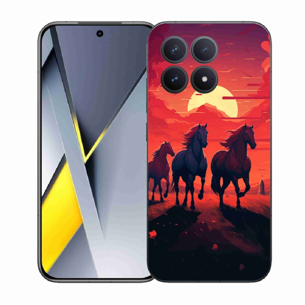Gél borítás mmCase a Xiaomi Poco F8 Pro számára - lovak és naplemente