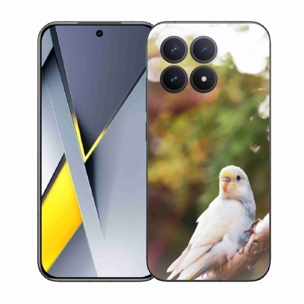Zselés borítás mmCase a Xiaomi Poco F8 Pro készülékhez - papagáj andulka fehér