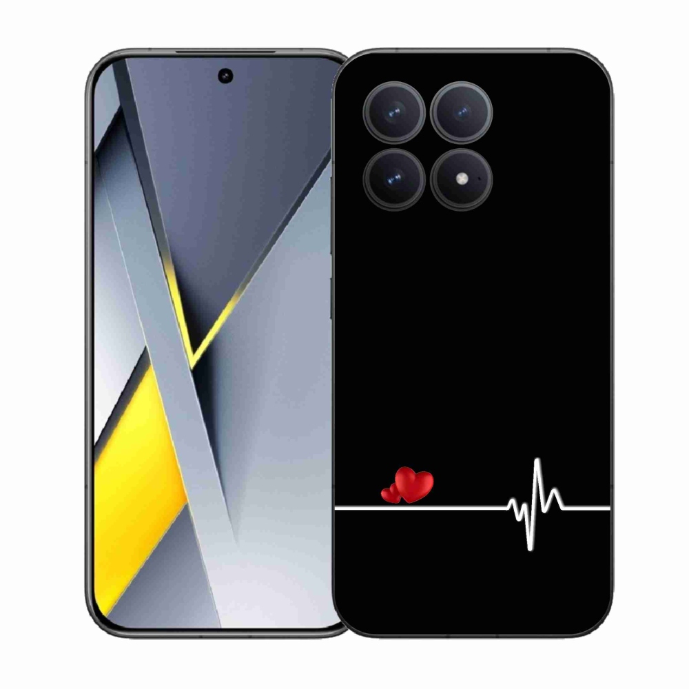 Gél borító mmCase a Xiaomi Poco F8 Pro számára - szív és szívverés fekete háttérrel