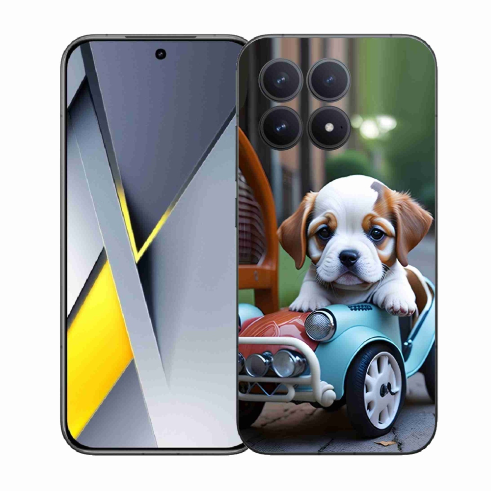 Gél borítás mmCase a Xiaomi Poco F8 Pro számára - kiskutya a retro autóban