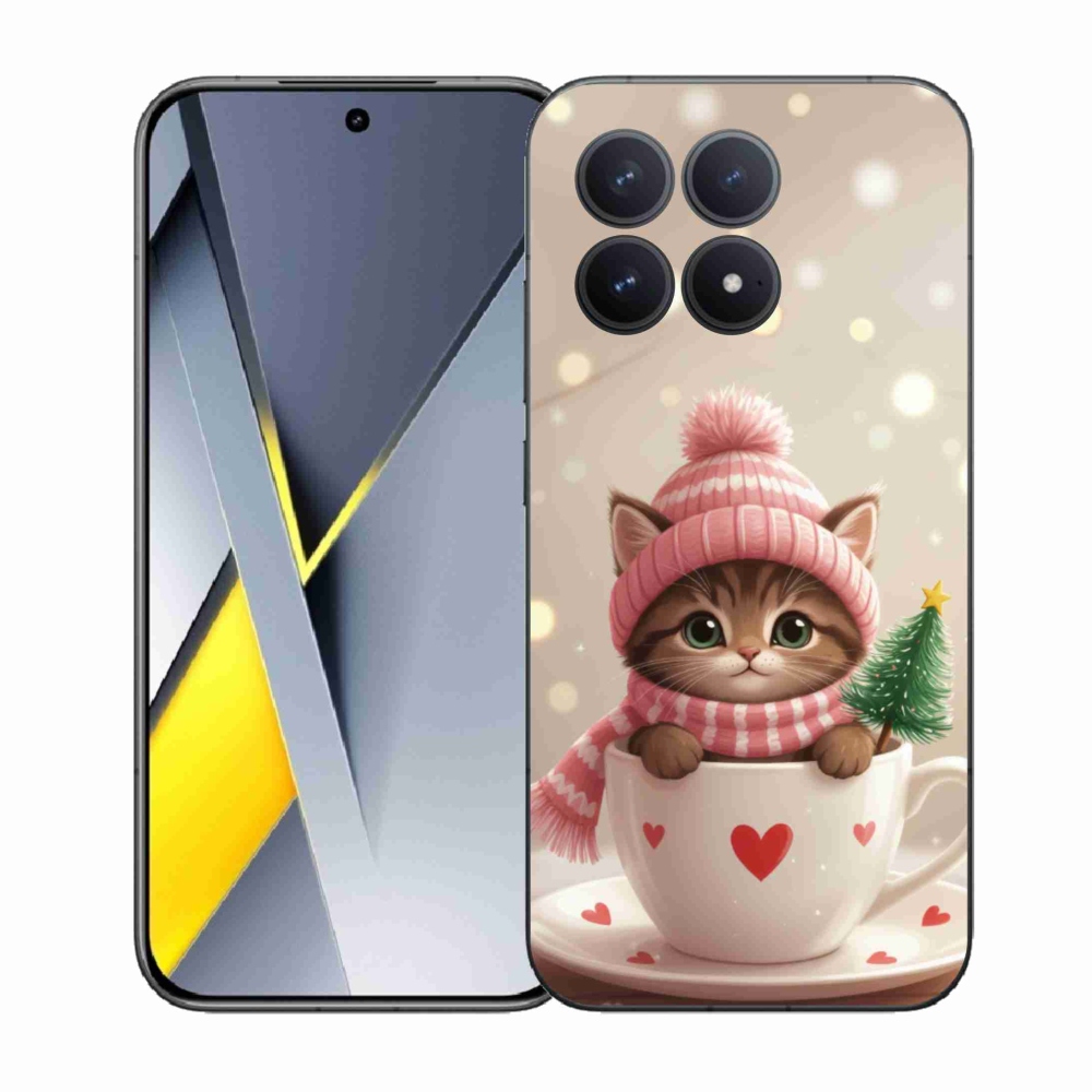 Gél borítás mmCase a Xiaomi Poco F8 Pro számára - Karácsonyi cica a csészében