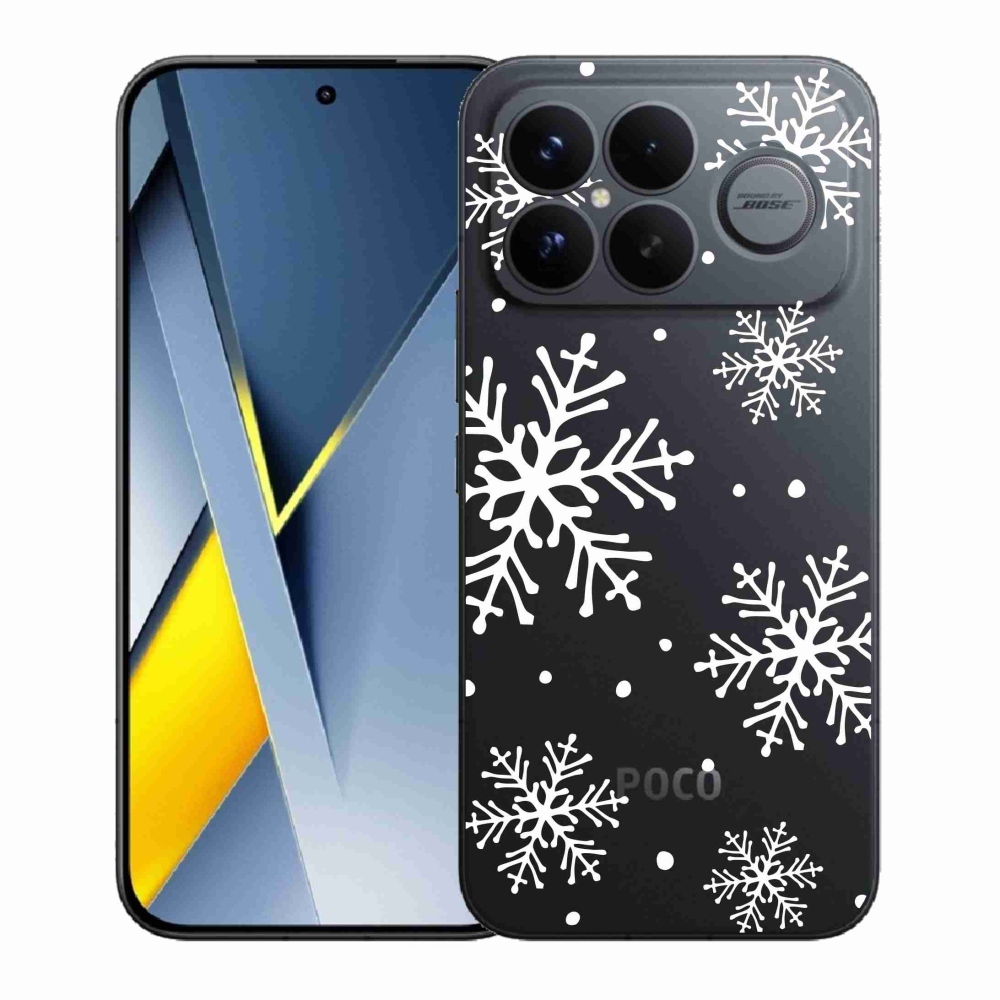 Gél borítás mmCase a Xiaomi Poco F8 Ultra készülékhez - fehér pelyhek átlátszó háttéren