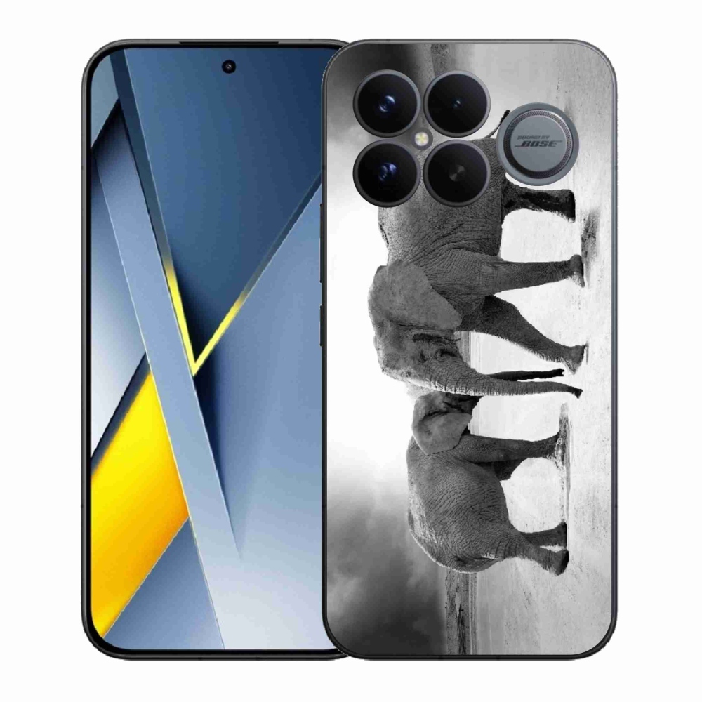 Gél borítás mmCase a Xiaomi Poco F8 Ultra számára - fekete és fehér elefántok