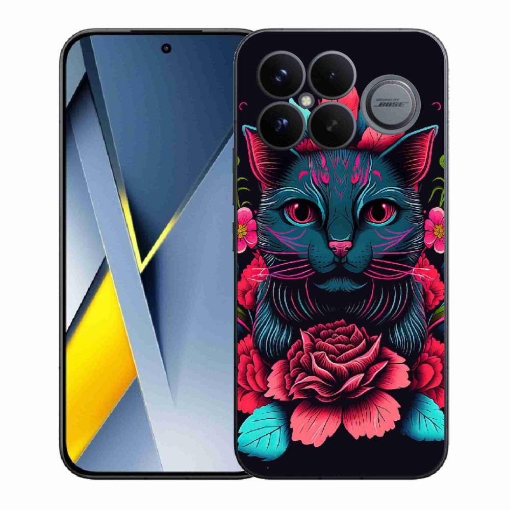 Gél borító mmCase a Xiaomi Poco F8 Ultra számára - virágok és macska