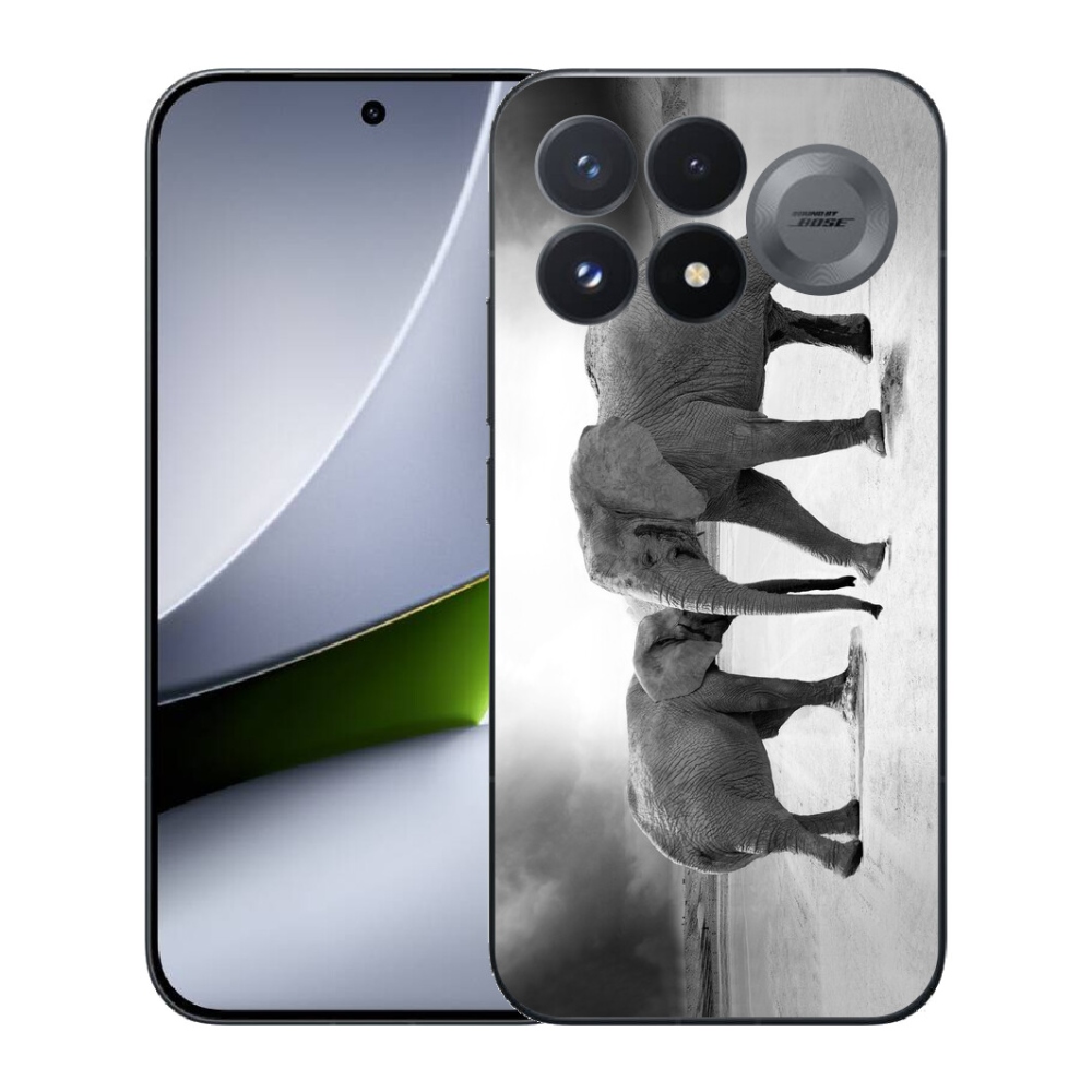 mmCase gél tok a Xiaomi Poco F9 Pro 5G-hez – fekete-fehér elefántok