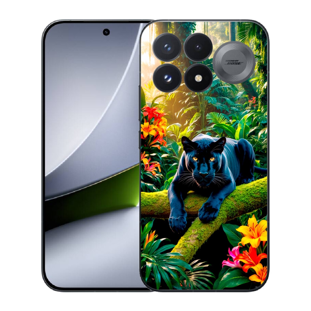 mmCase géltok a Xiaomi Poco F9 Pro 5G-hez – fekete párduc a dzsungelben