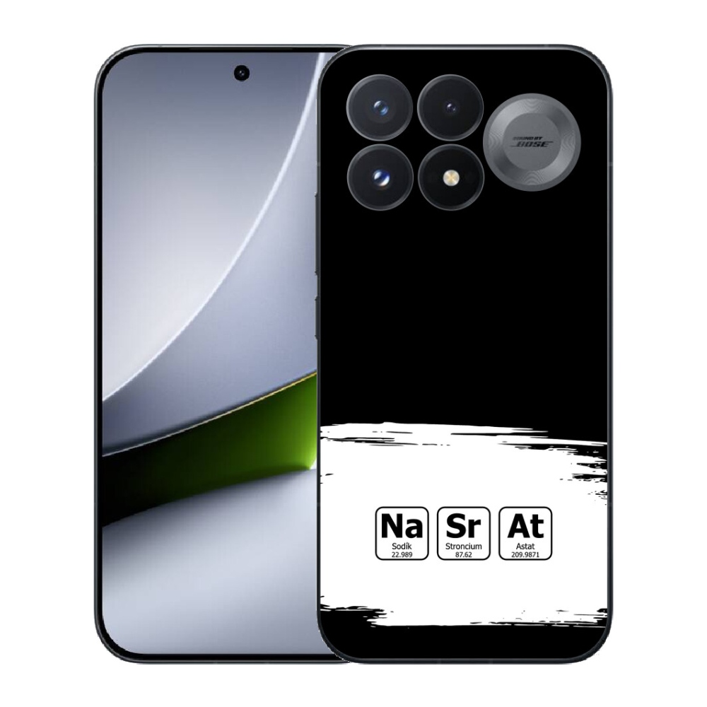 mmCase géltok a Xiaomi Poco F9 Pro 5G-hez – kémiai elemek fehér-fekete háttérrel