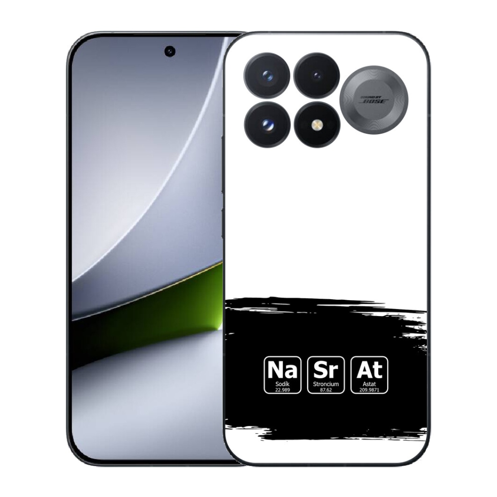 mmCase géltok a Xiaomi Poco F9 Pro 5G-hez – kémiai elemek fekete-fehér háttérrel