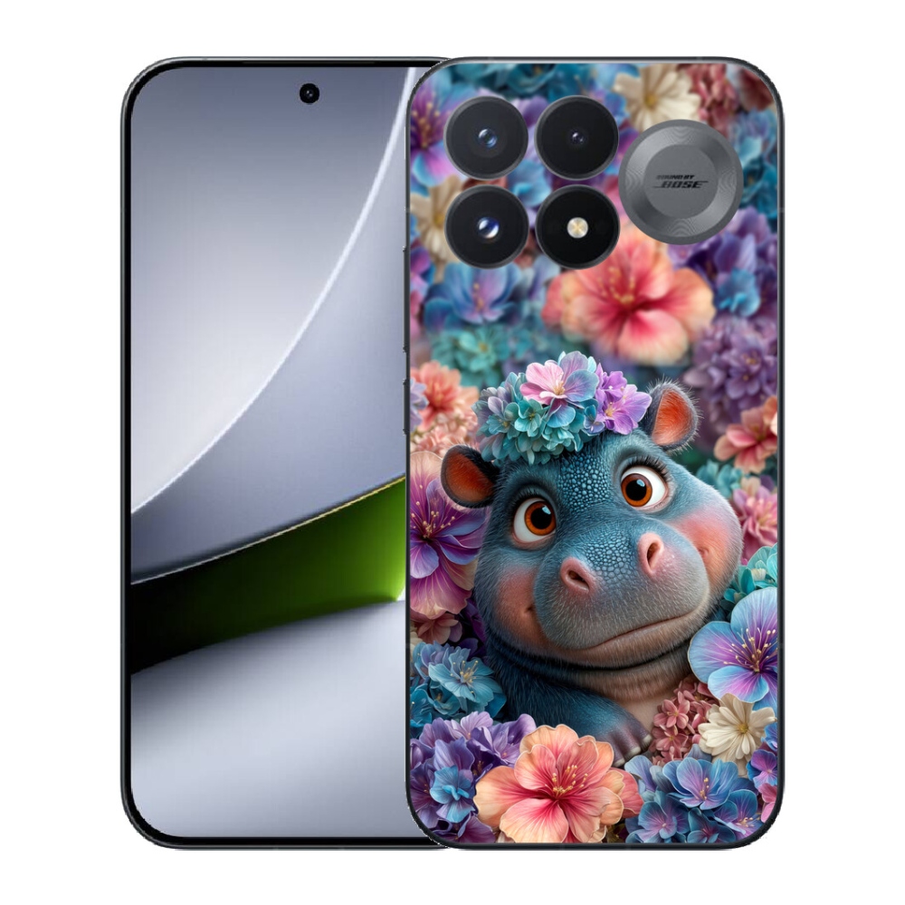 mmCase géltok a Xiaomi Poco F9 Pro 5G-hez – virágokkal díszített kis víziló