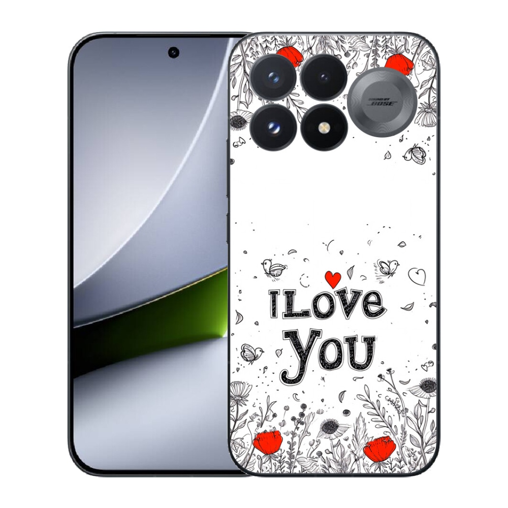 mmCase géltok a Xiaomi Poco F9 Pro 5G-hez – „I love you” fehér háttérrel