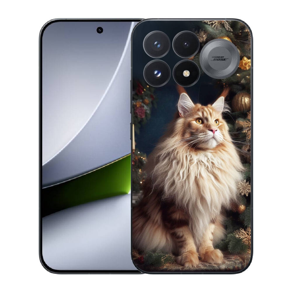 mmCase gélhuzat a Xiaomi Poco F9 Pro 5G-hez – macska a karácsonyfa mellett