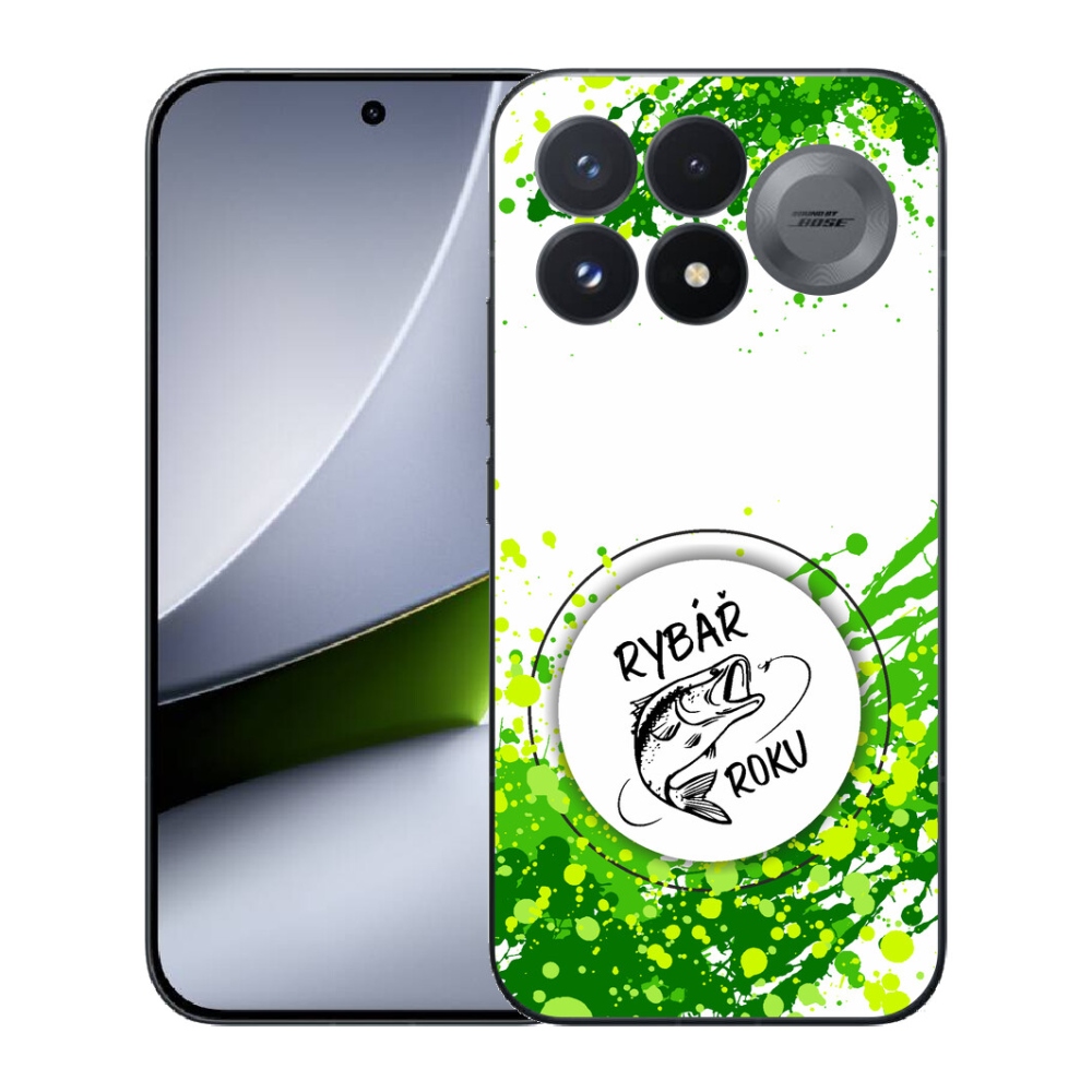 mmCase géltok a Xiaomi Poco F9 Pro 5G-hez – „Az év horgásza” fehér háttérrel