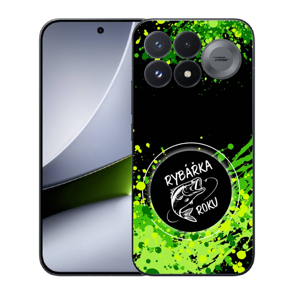 mmCase géltok a Xiaomi Poco F9 Pro 5G-hez – „Az év horgásznője” fekete háttérrel