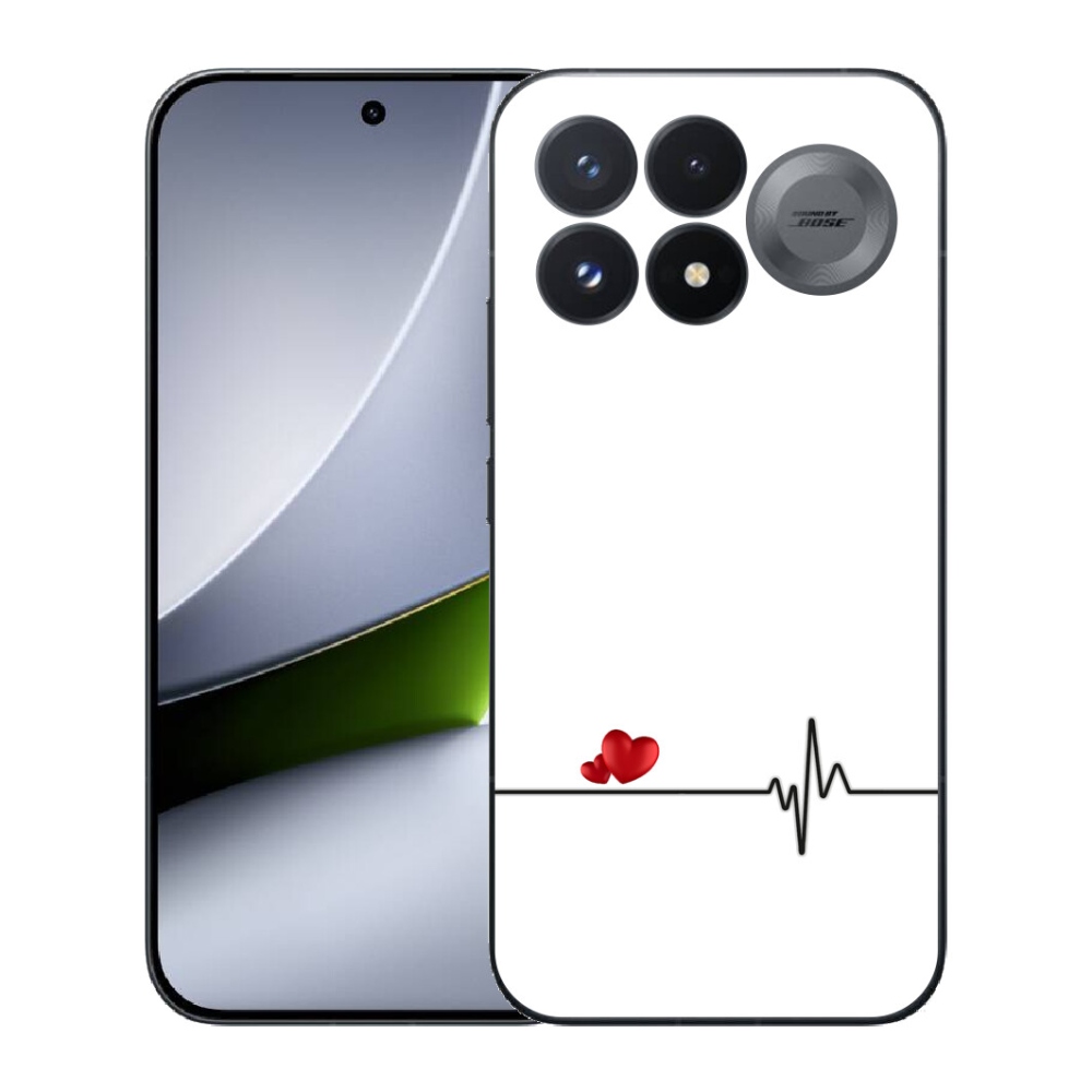 mmCase géltok a Xiaomi Poco F9 Pro 5G-hez – szív és pulzus fehér háttérrel