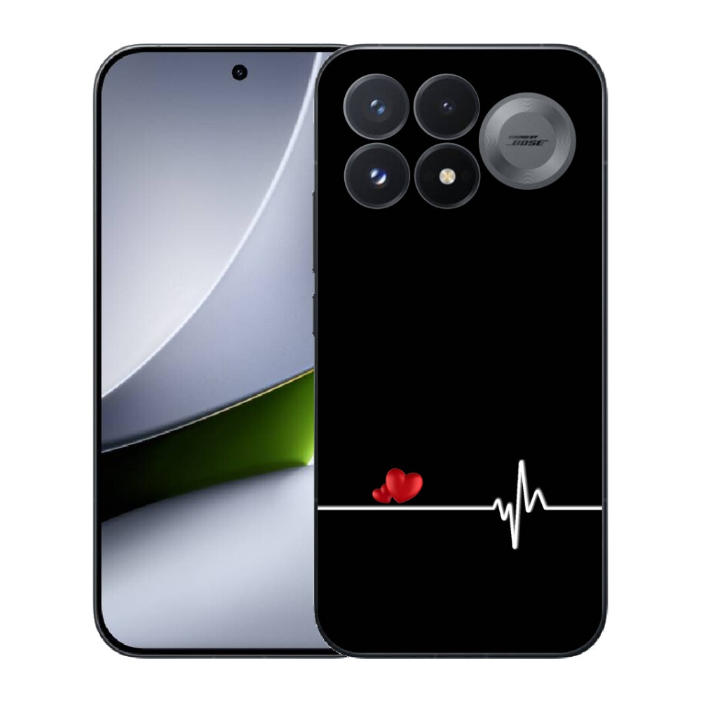 mmCase géltok a Xiaomi Poco F9 Pro 5G-hez – szív és pulzus fekete háttérrel