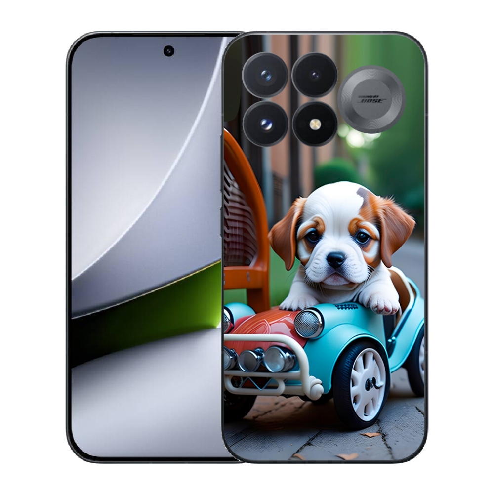 mmCase géltok a Xiaomi Poco F9 Pro 5G-hez – kiskutya egy retro autóban