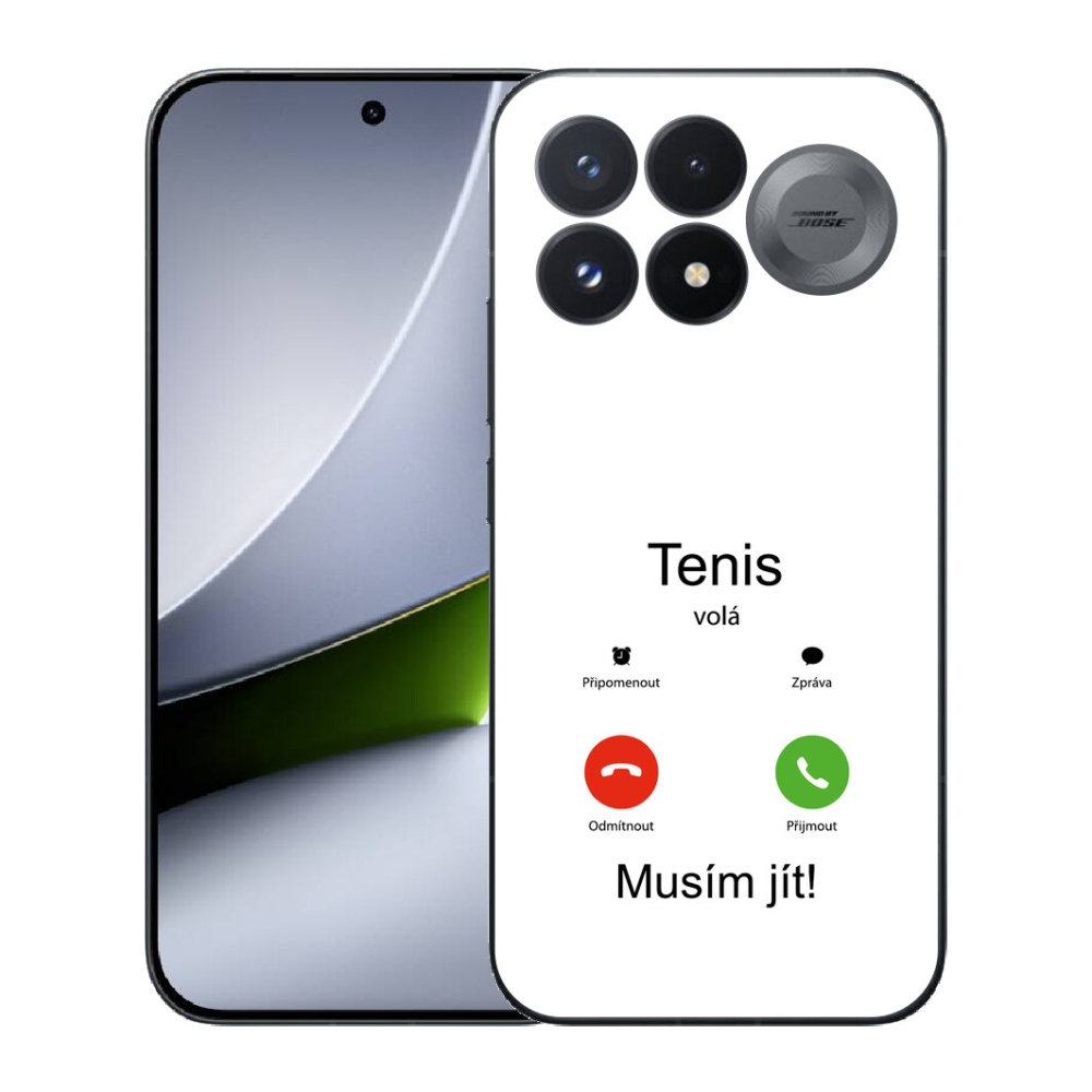 mmCase géltok a Xiaomi Poco F9 Pro 5G-hez – „Tenisz hív” fehér háttérrel