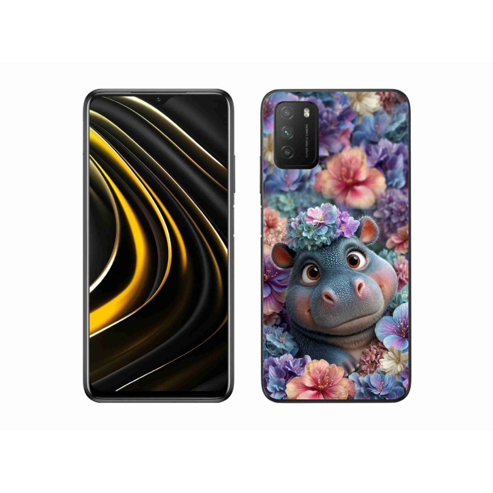 Gél borító mmCase a Xiaomi Poco M3-hoz - víziló virágokban