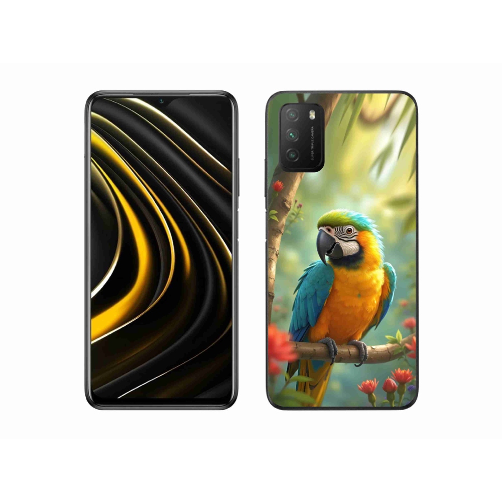 Gél borítás mmCase a Xiaomi Poco M3-hoz - papagáj ara kék és sárga