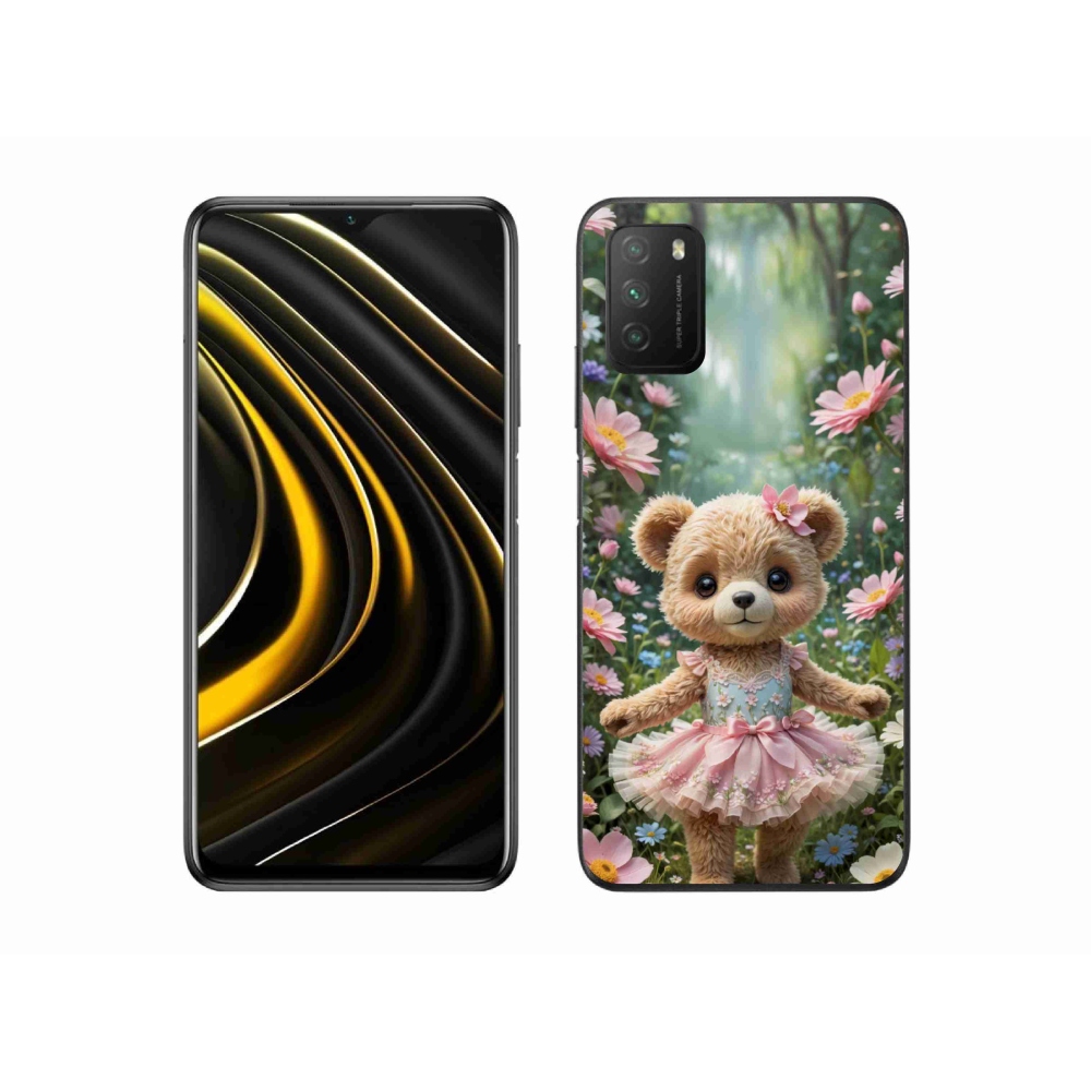 Gél borítás mmCase a Xiaomi Poco M3-hoz - aranyos mackó virágokkal