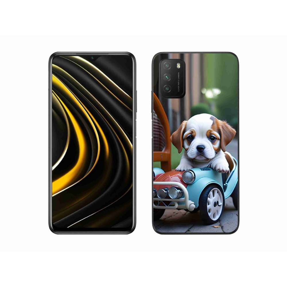 Gél borítás mmCase a Xiaomi Poco M3-hoz - kiskutya a retro autóban